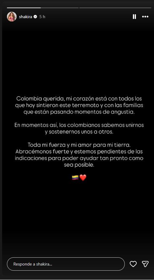 $!Shakira publicó en historias de su Instagram un mensaje de solidaridad.