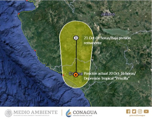 Priscilla toca tierra en Colima y se degrada a depresión tropical