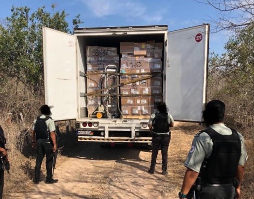 Guardia Nacional División Caminos recupera camión que transportaba medicamentos en El Rosario