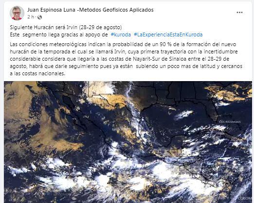 $!Alertan del próximo huracán Irwin, que podría afectar el sur de Sinaloa