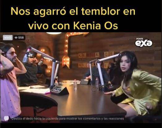Kenia Os reacciona con nerviosismo ante la noticia del temblor.