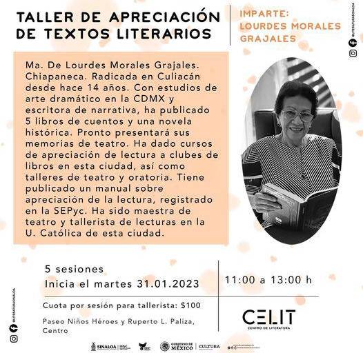 Este martes inicia el Taller de Apreciación de Textos Literarios