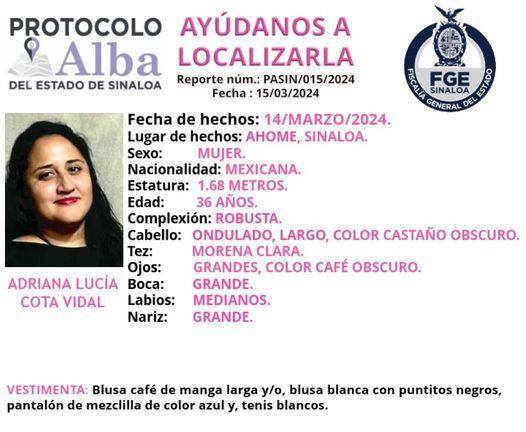 Adriana Lucía fue vista por última vez el 14 de marzo.