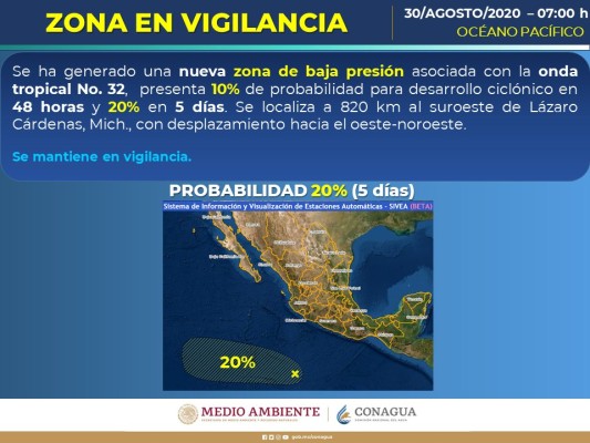 Se forma nueva zona de baja presión al sur de costas de Michoacán