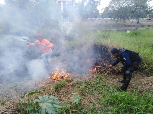 Apagan elementos de la SSPyTM un incendio en el parque Las Riberas de Culiacán