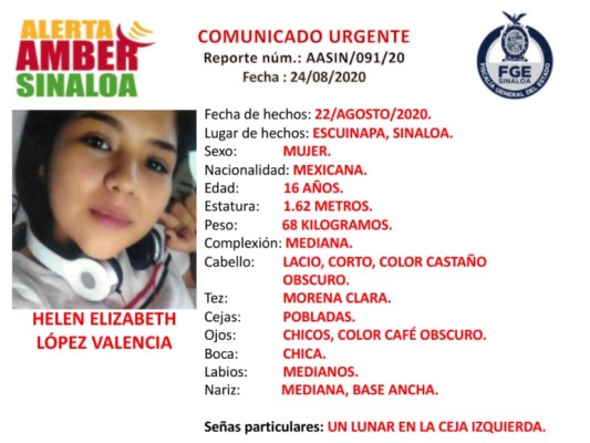 Piden ayuda para localizar a la menor Helen Elizabeth, en Escuinapa