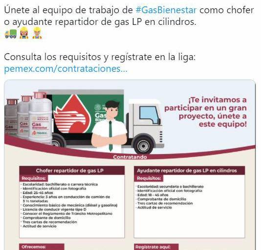 Tiene Pemex vacantes para el Gas Bienestar