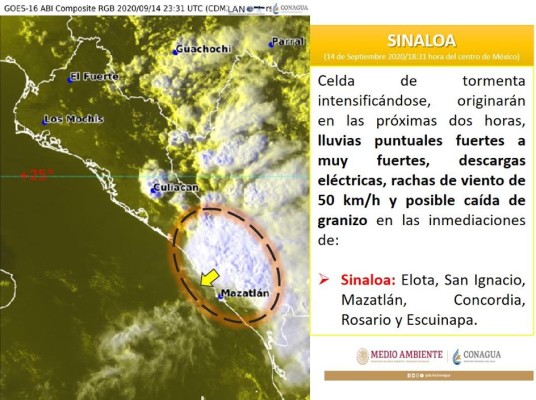 Conagua alerta fuertes lluvias y vientos de 50 kilómetros esta noche en Mazatlán