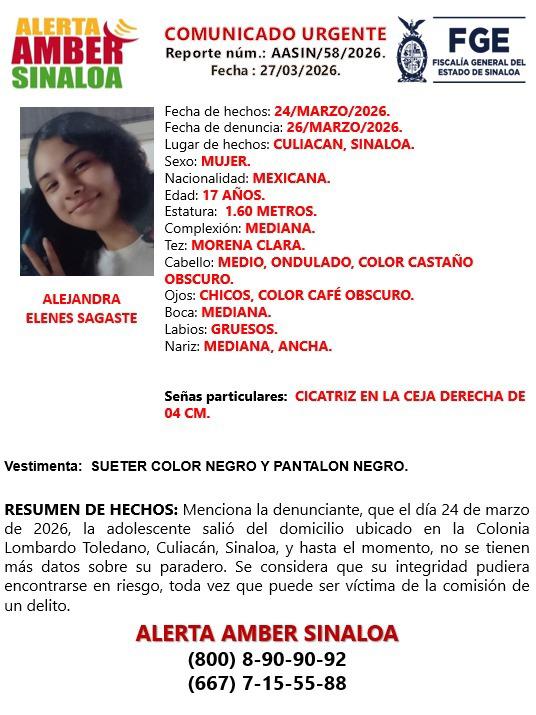 $!Buscan a Alejandra, adolescente de 17 años desaparecida en Culiacán