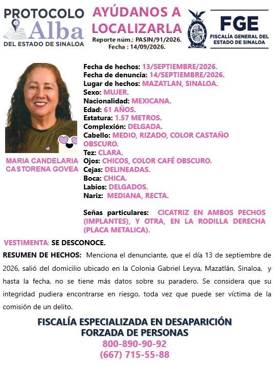 $!Buscan a María Candelaria en Mazatlán; desapareció el 13 de septiembre