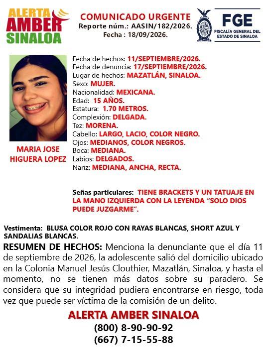 $!Activan Alerta Amber por María José, de 15 años; desapareció en Mazatlán
