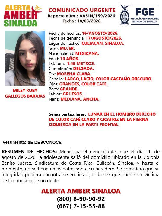 $!Buscan a Miley Ruby, de 16 años; desapareció en Costa Rica, municipio de Culiacán