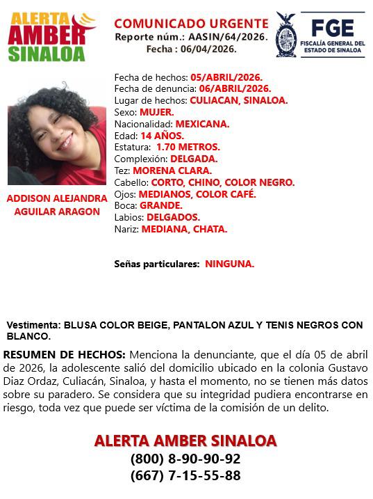 $!Activan Alerta Amber por la desaparición de dos menores en Culiacán y Mazatlán