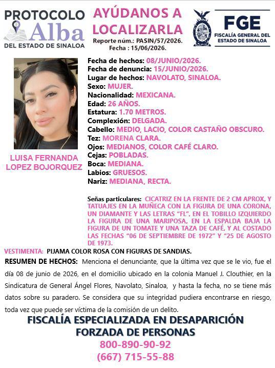 $!Buscan a Luisa Fernanda; desapareció hace una semana en La Palma, Navolato