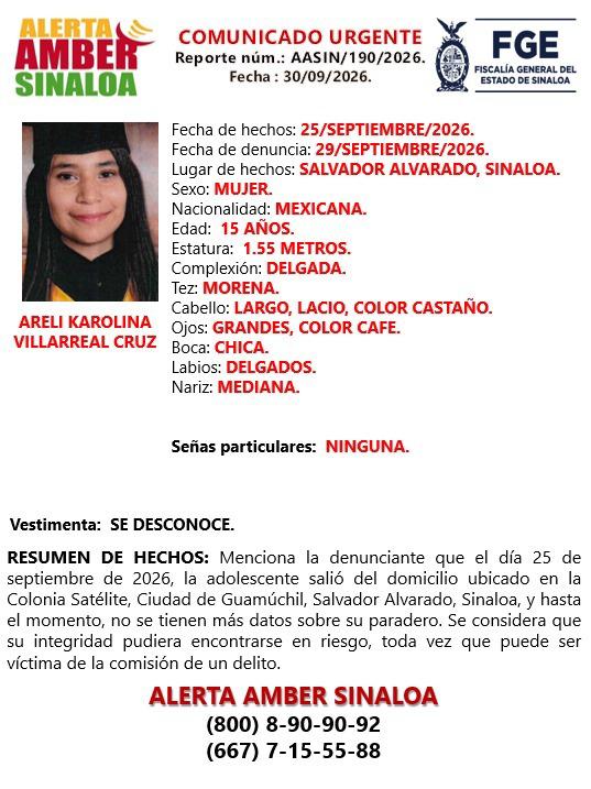 $!Buscan a Areli Karolina, de 15 años, desaparecida en Salvador Alvarado
