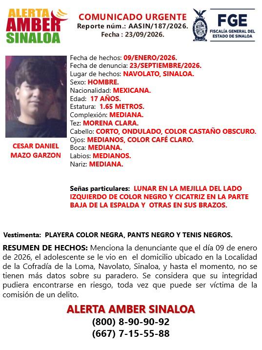 $!Buscan a César Daniel, menor desaparecido desde hace 8 meses en Navolato