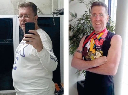 Gonzalo Rea, cuando pesaba 125 kilos (izq.). Hoy Gonzalo pesa 82 kilos, y sigue manteniéndose (der.). Fotos: Cortesía Gonzalo Rea.