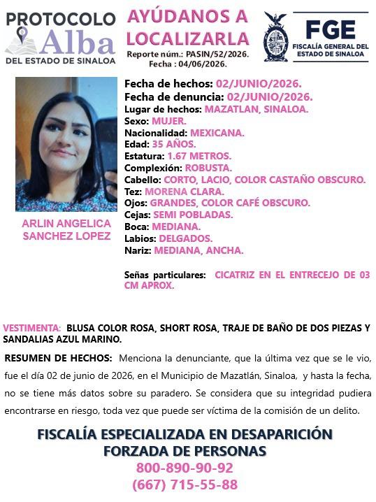 $!Buscan a Arlin Angélica tras desaparecer en Mazatlán hace tres días