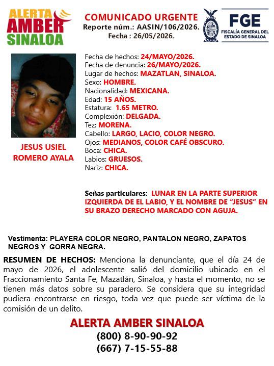 $!Piden apoyo para localizar a Jesús Usiel, adolescente desaparecido en Mazatlán