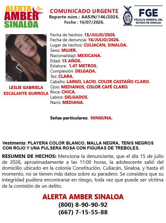 $!Piden apoyo para localizar a Leslie Gabriela, menor desaparecida en Culiacán
