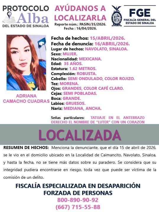 $!Localizan con vida Policía Municipal de Navolato desaparecida este miércoles