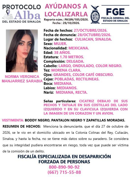 $!Activan Protocolo Alba para la localización de Norma Verónica, desaparecida en el Fracc. Colinas del Rey en Culiacán