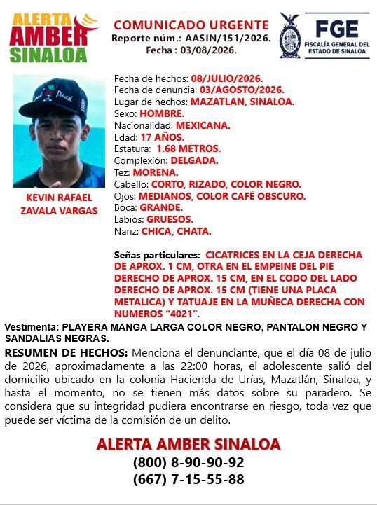 $!Piden ayuda para localizar a Kevin Rafael, desaparecido hace casi un mes en Hacienda de Urías, en Mazatlán