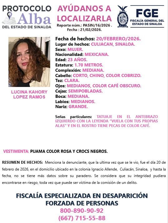 $!Activan Protocolo Alba por desaparición de Lucina Kahory, en Culiacán