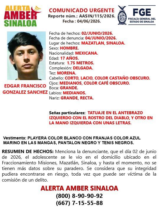 $!Alerta Amber en Mazatlán: Buscan a Edgar Francisco, desaparecido en el Fraccionamiento Misiones