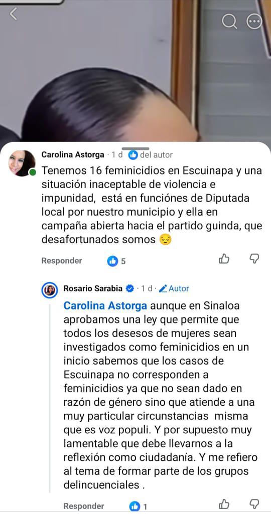 $!Diputada local por Morena, Rosario Sarabia, afirma que asesinatos de mujeres en Escuinapa no son feminicidios