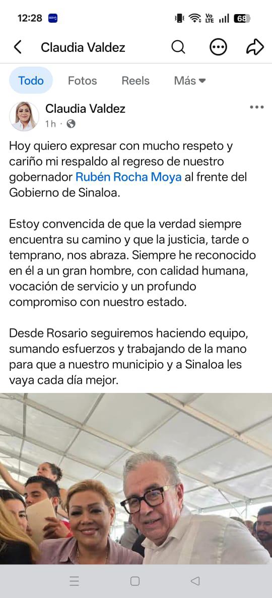 $!Alcaldesa de Rosario expresa respaldo a Rubén Rocha y genera reacciones en redes