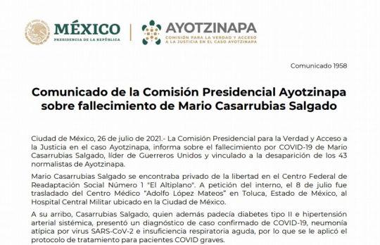 Muere por Covid Mario Casarrubias, detenido por desaparición de normalistas de Ayotzinapa
