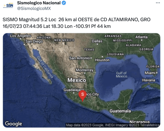 El Servicio Sismológico Nacional informó del registro de un sismo de magnitud 5.2 este domingo.