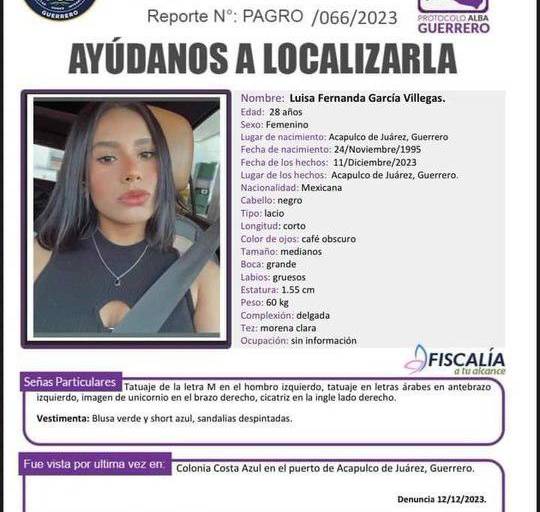 Encuentran el cuerpo de Luisa Fernanda, joven que estuvo desaparecida en Acapulco durante 10 días