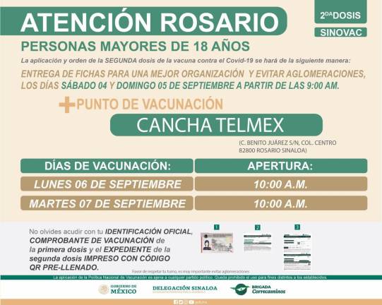 Inicia este lunes en Rosario aplicación de segundas dosis de la vacuna contra Covid a mayores de 18 años