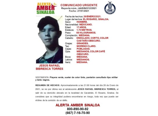 Emiten Alerta Amber por desaparición de un menor en Rosario