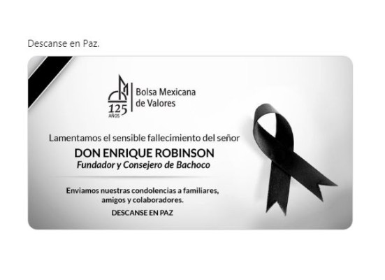 Enrique Robinson, fundador de Bachoco, muere a los 93 años de edad en Obregón, Sonora