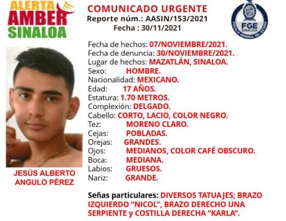Buscan a Jesús Alberto, menor de 17 años desaparecido en Mazatlán