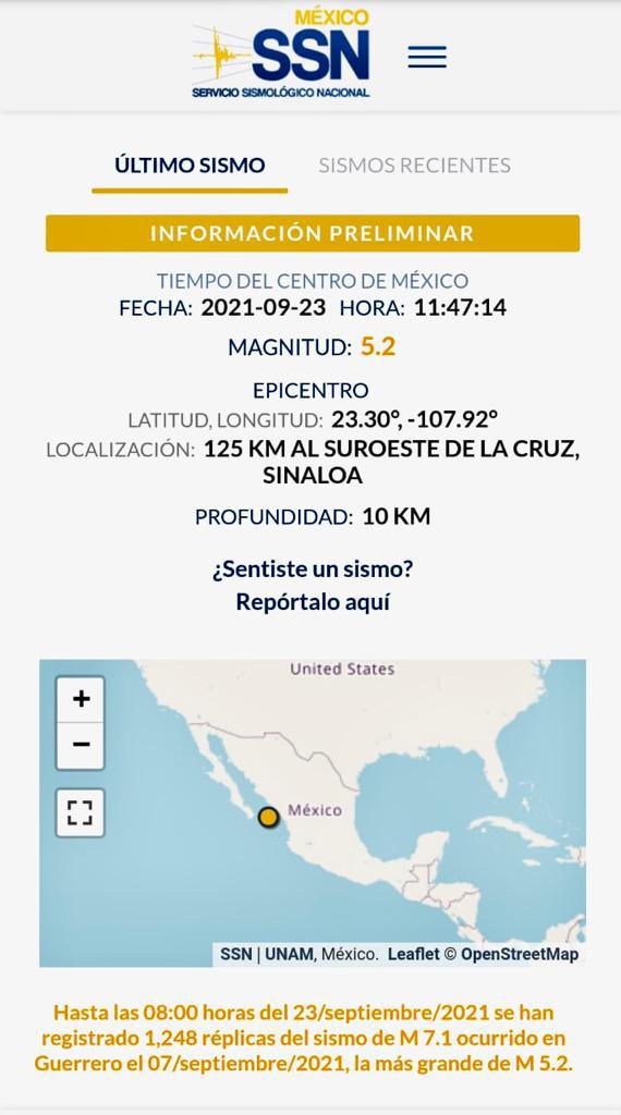 $!Se registra sismo en Sinaloa; en Mazatlán lo perciben