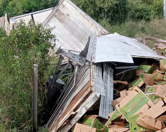 $!Vuelca tráiler cargado de pepinos en la Libre Mazatlán-Culiacán