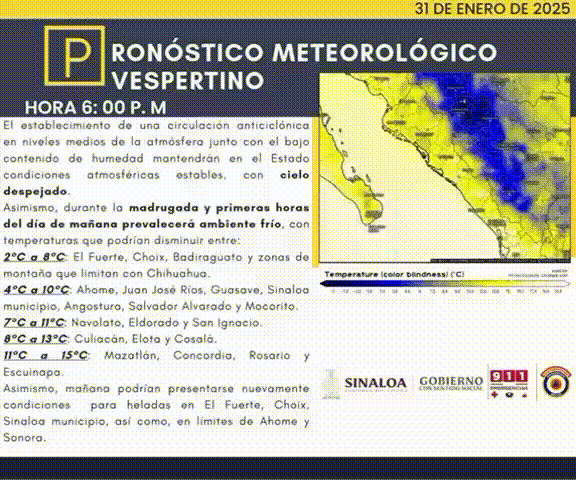 Se esperan temperaturas frías para la madrugada del sábado en Mazatlán