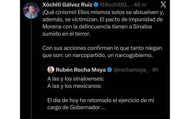 Xóchitl Gálvez acusó a Morena de mantener un supuesto “pacto de impunidad” con la delincuencia.