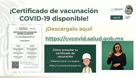 Gobierno de México emite certificado oficial de vacunación contra el Covid-19