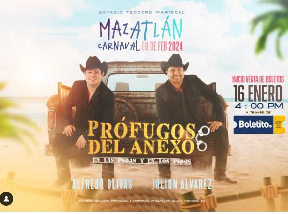 Inicia este martes la venta de boletos para Julión Álvarez y Alfredo Olivas en Mazatlán