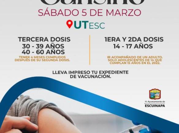 Invitan a vacunarse este sábado en Escuinapa contra Covid-19