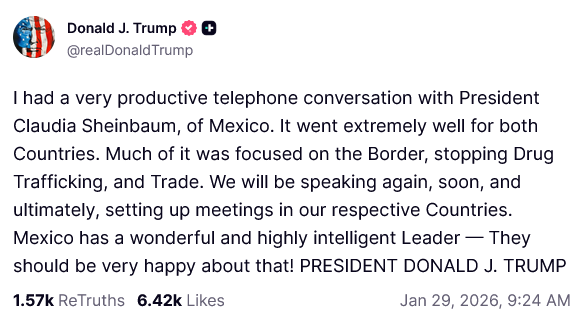 $!Trump afirma haber conversado con Sheinbaum sobre frontera y narcotráfico