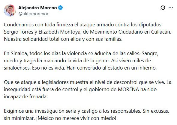 $!PRI nacional condena agresión armada contra diputados de MC en Culiacán