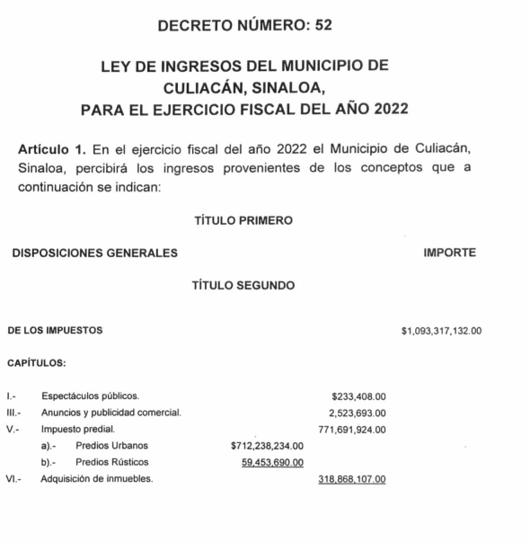 $!Presupuesto de Ingreso de Culiacán 2022