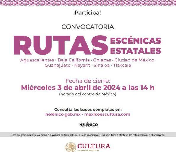 Convocan a participar en Rutas Escénicas Estatales 2024