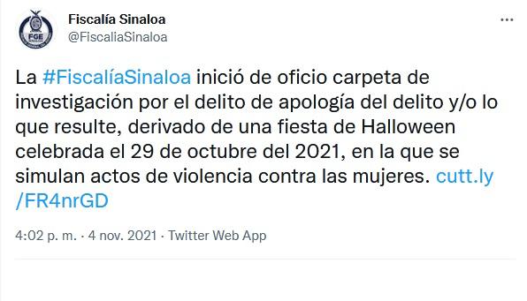 Abre Fiscalía de Sinaloa investigación de oficio por fiesta en Culiacán que tuvo feminicidios como temática